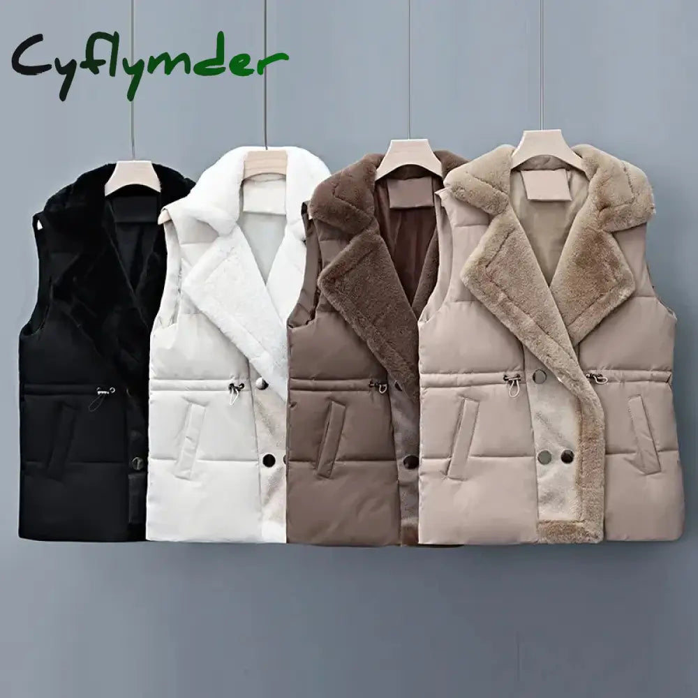 Cyflymder Autumn Winter New Down Cotton-Padded Vest Jacket Women Korean Sleeveless Suit Collar Waist Waistcoat Short