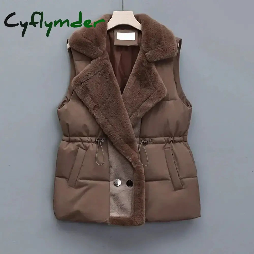 Cyflymder Autumn Winter New Down Cotton-Padded Vest Jacket Women Korean Sleeveless Suit Collar Waist Waistcoat Short