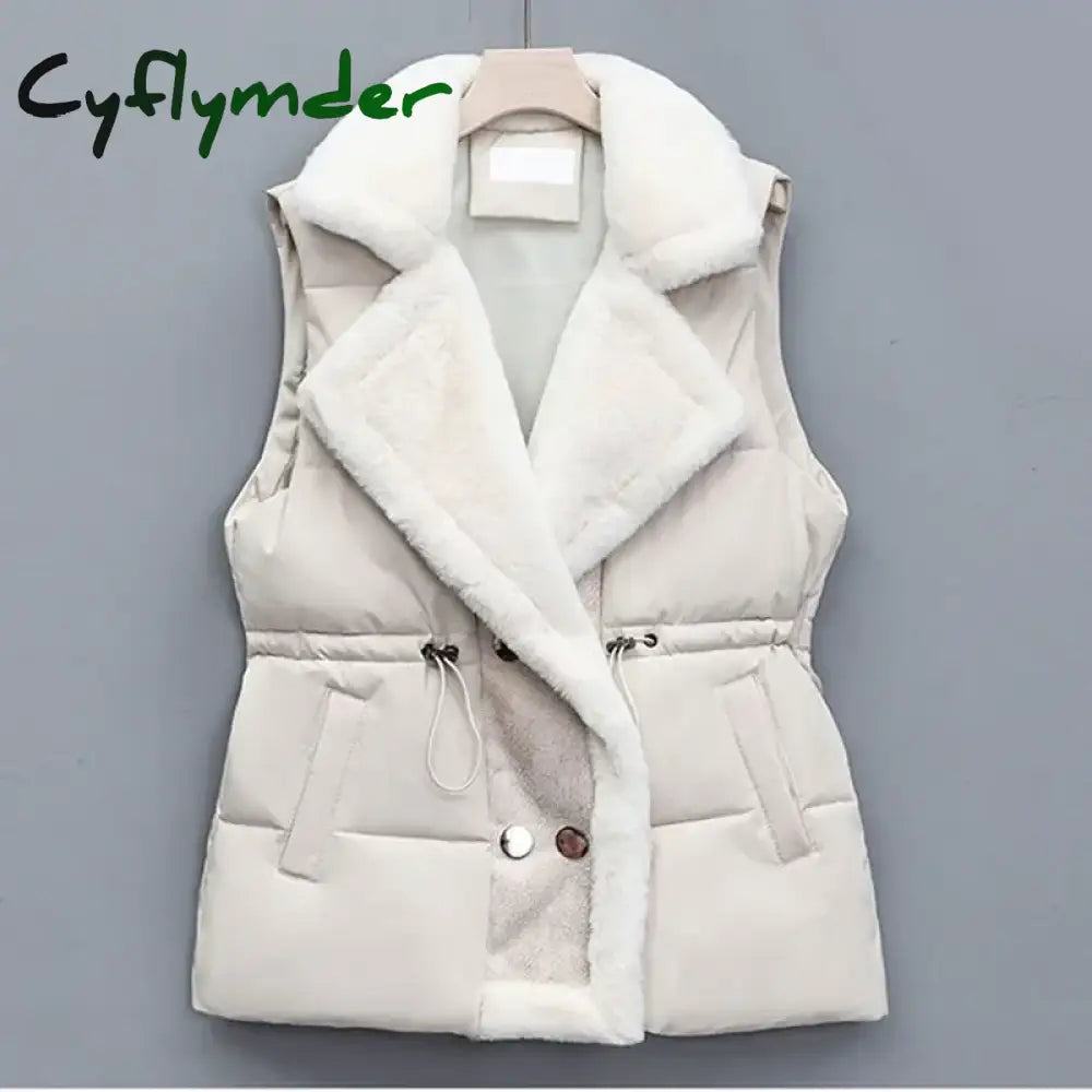 Cyflymder Autumn Winter New Down Cotton-Padded Vest Jacket Women Korean Sleeveless Suit Collar Waist Waistcoat Short