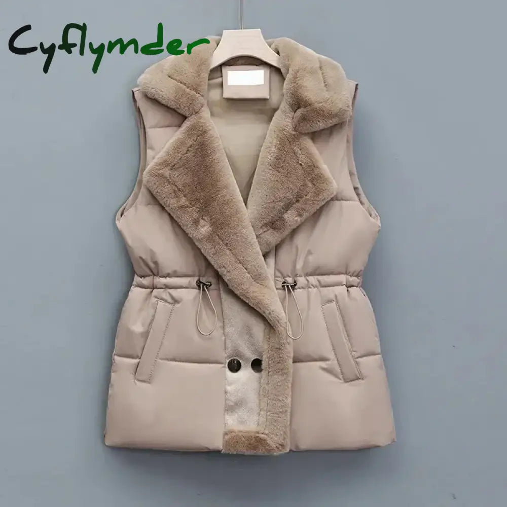 Cyflymder Autumn Winter New Down Cotton-Padded Vest Jacket Women Korean Sleeveless Suit Collar Waist Waistcoat Short