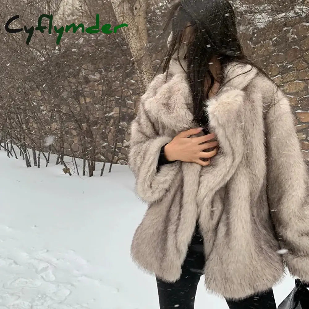 Cyflymder Autumn Winter Oversized Loose Casual Luxury Soft Thick Warm Hairy Faux Fox Fur Coat Women Long Sleeve Fluffy
