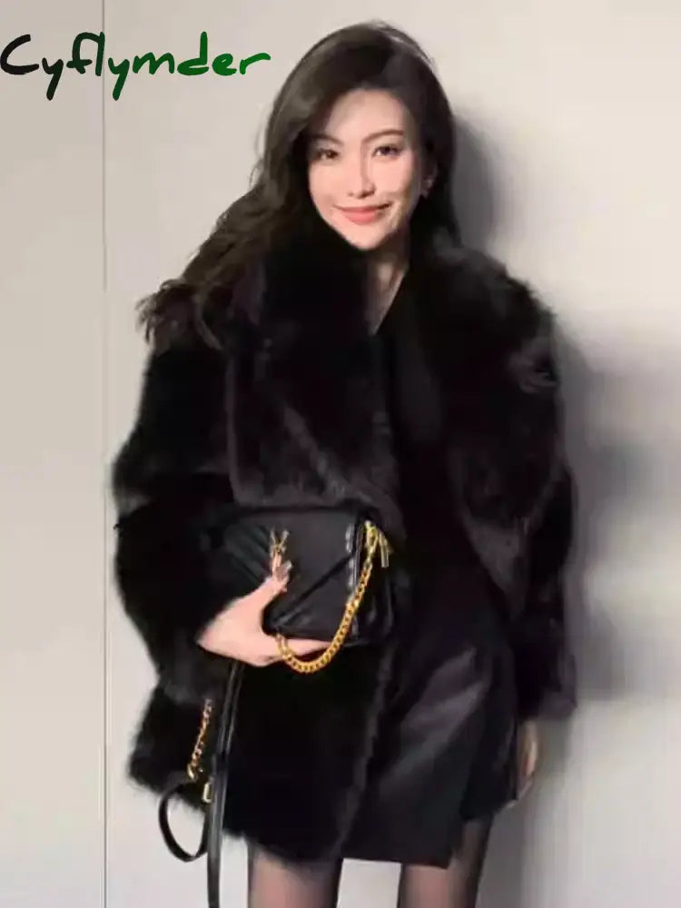 Cyflymder Autumn Winter Oversized Loose Casual Luxury Soft Thick Warm Hairy Faux Fox Fur Coat Women Long Sleeve Fluffy