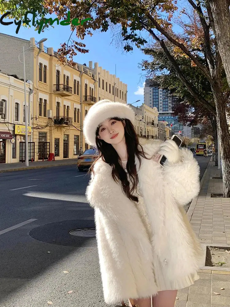 Cyflymder Autumn Winter Oversized Loose Casual Luxury Soft Thick Warm Hairy Faux Fox Fur Coat Women Long Sleeve Fluffy