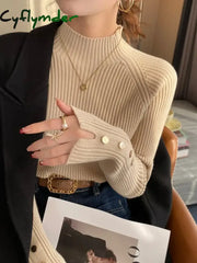 Cyflymder Autumn Winter Sweater Women Pullovers Long Sleeve Tops Clothes Slim Knit Soft Jumper Streetwear Button