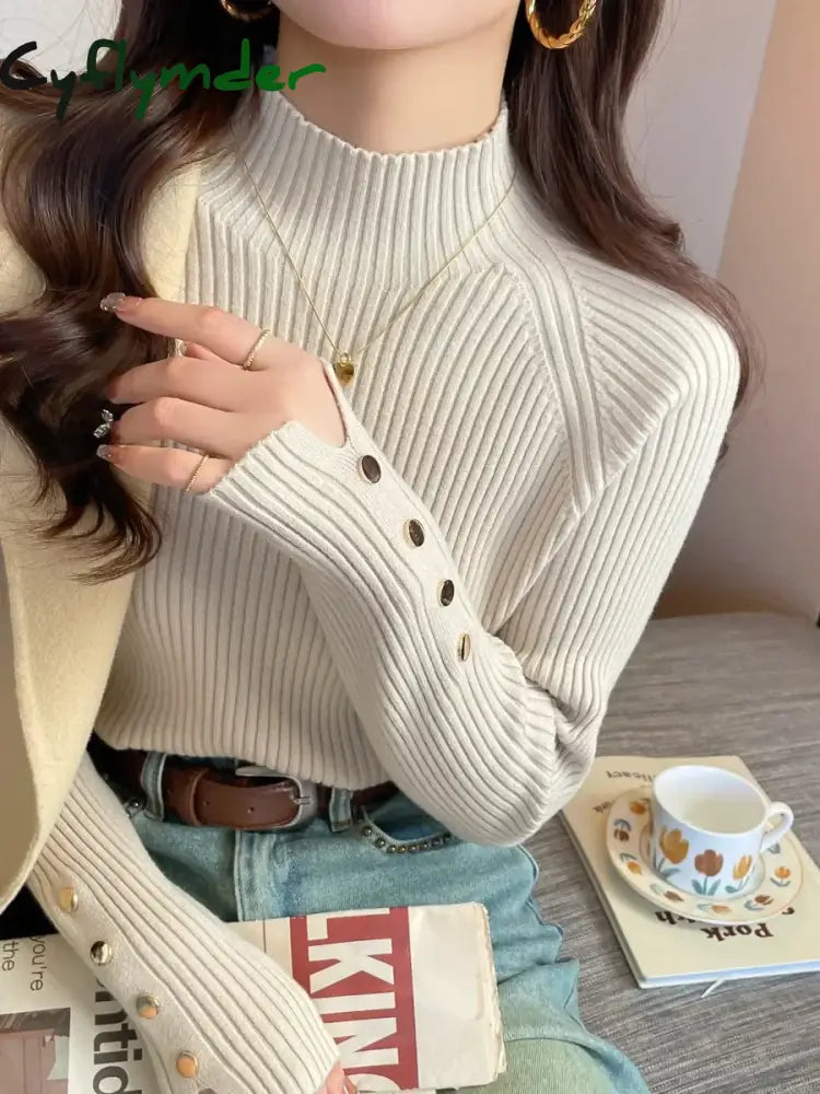 Cyflymder Autumn Winter Sweater Women Pullovers Long Sleeve Tops Clothes Slim Knit Soft Jumper Streetwear Button