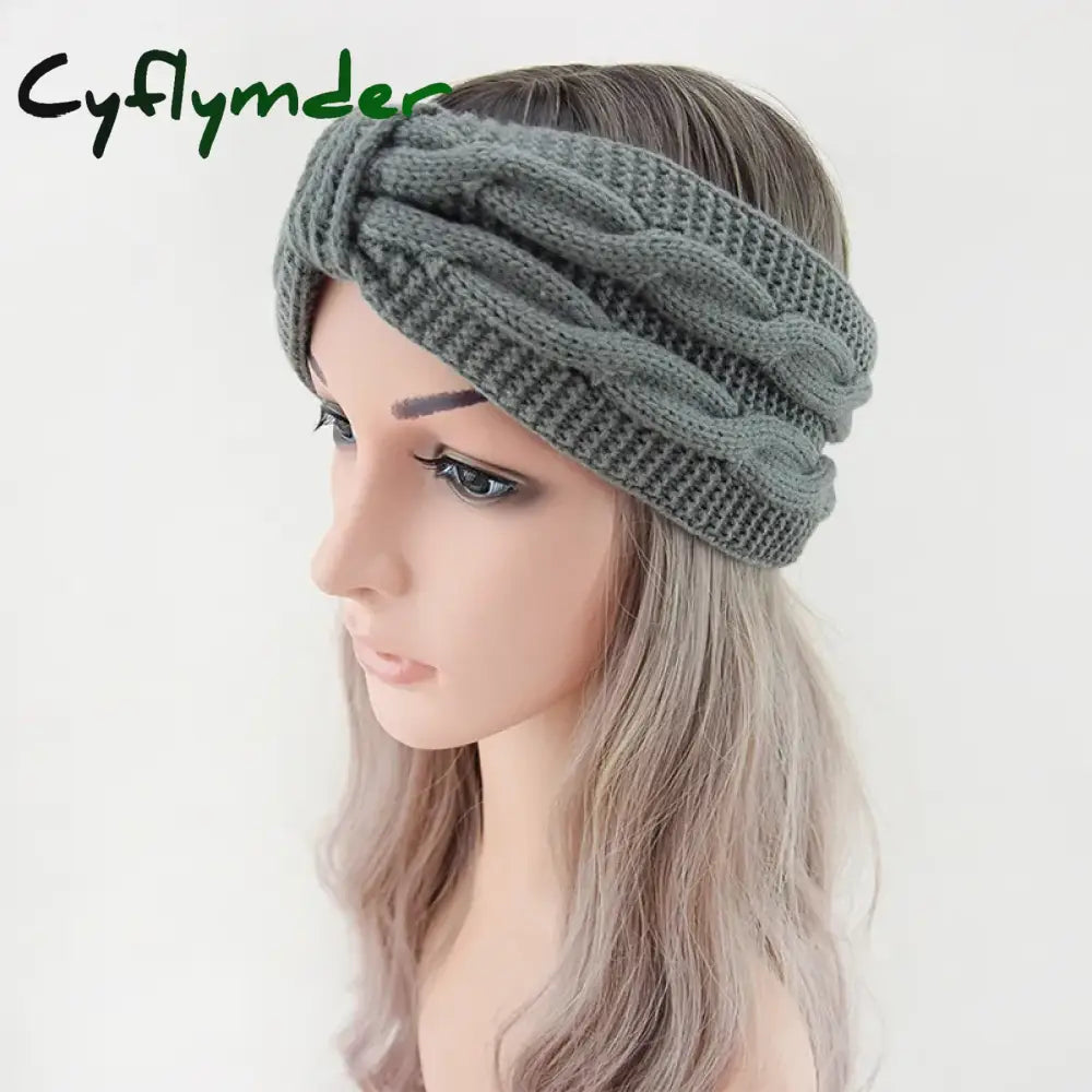 Cyflymder Autumn Winter Thicken Knitting Woolen Wide Headband For Women Plush Lined Headwrap Turban