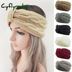 Cyflymder Autumn Winter Thicken Knitting Woolen Wide Headband For Women Plush Lined Headwrap Turban