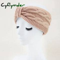 Cyflymder Autumn Winter Thicken Knitting Woolen Wide Headband For Women Plush Lined Headwrap Turban