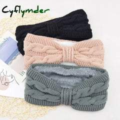 Cyflymder Autumn Winter Thicken Knitting Woolen Wide Headband For Women Plush Lined Headwrap Turban