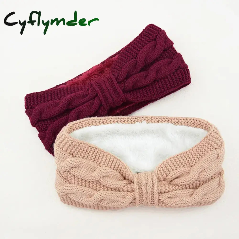 Cyflymder Autumn Winter Thicken Knitting Woolen Wide Headband For Women Plush Lined Headwrap Turban