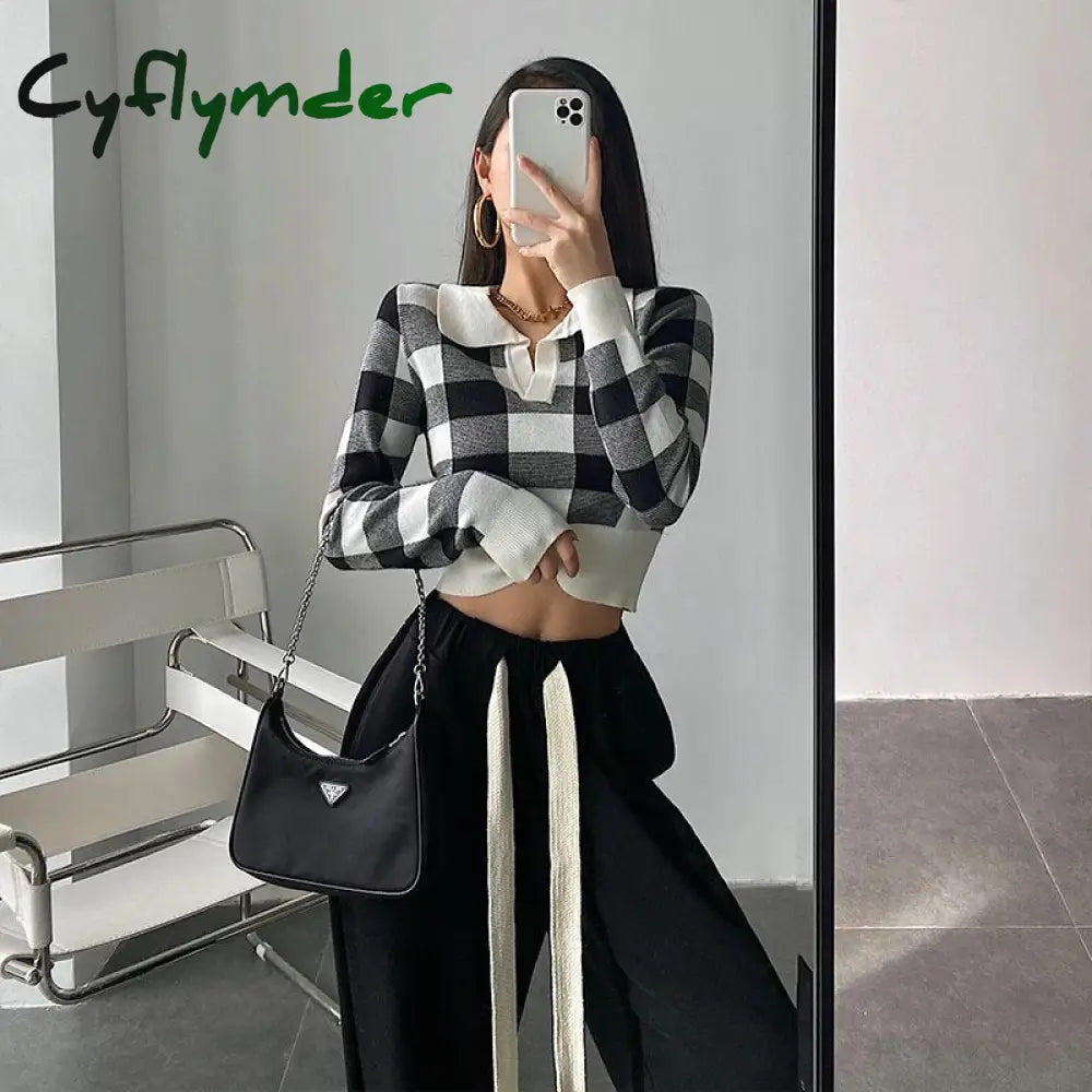 Cyflymder Autumn Winter Vintage Knitwear Crop Tops Women Pullover Sweaters Fashion Female Long