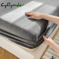 Cyflymder Autumn Winter Warm Fitted Bed Sheet Flannel Soft Comfortable Queen Bed Sheets Thicked Coral Fleece Mattress