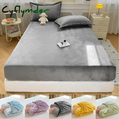 Cyflymder Autumn Winter Warm Fitted Bed Sheet Flannel Soft Comfortable Queen Bed Sheets Thicked Coral Fleece Mattress