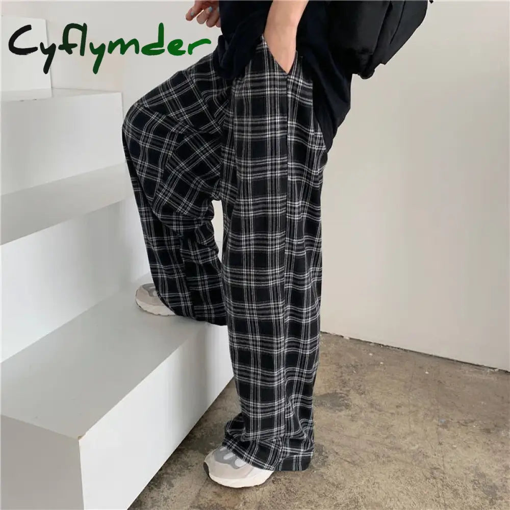 Cyflymder Autumn Women Plaid Pants Casual Oversize Loose Wide Leg Trouser Retro Teens Harajuku Black Hip Hop All Match