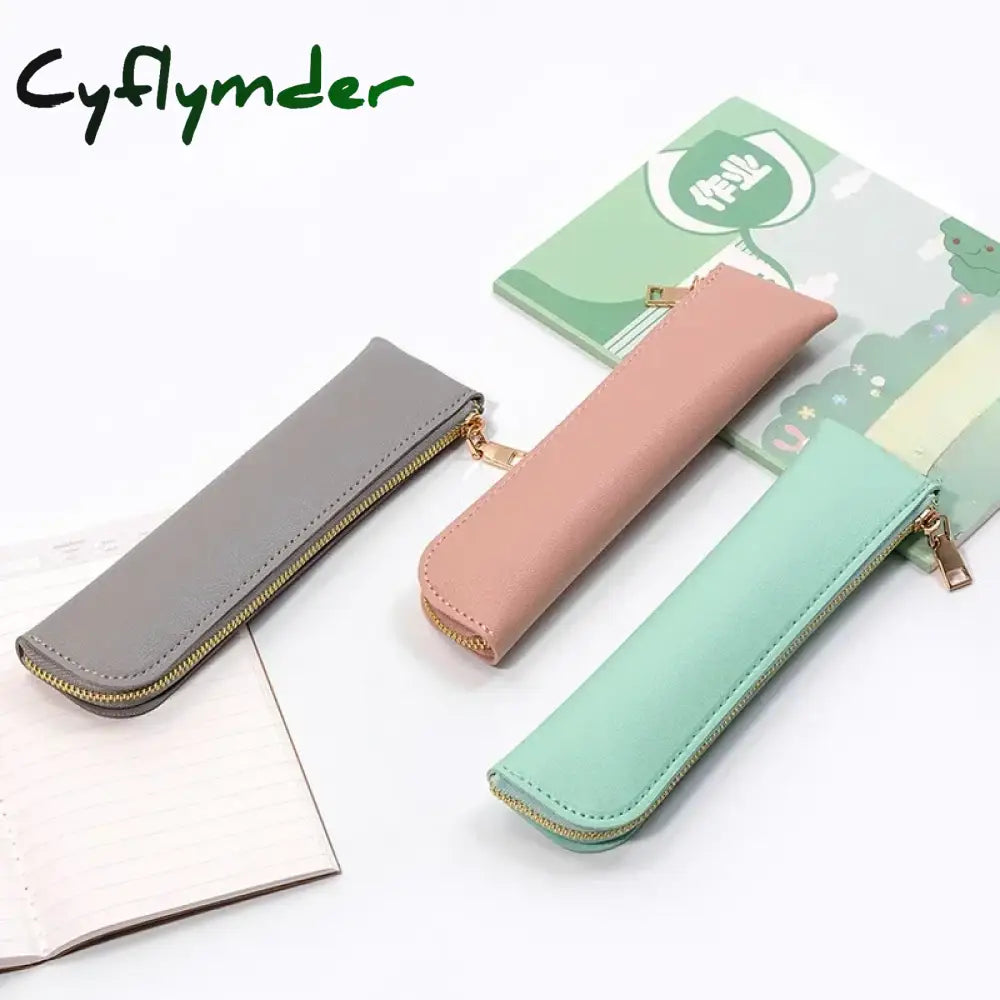 Cyflymder Back To School 1Pc Pu Leather Small Pen Bag Mini Sleeve Zipper Pencil Pouch Stationery