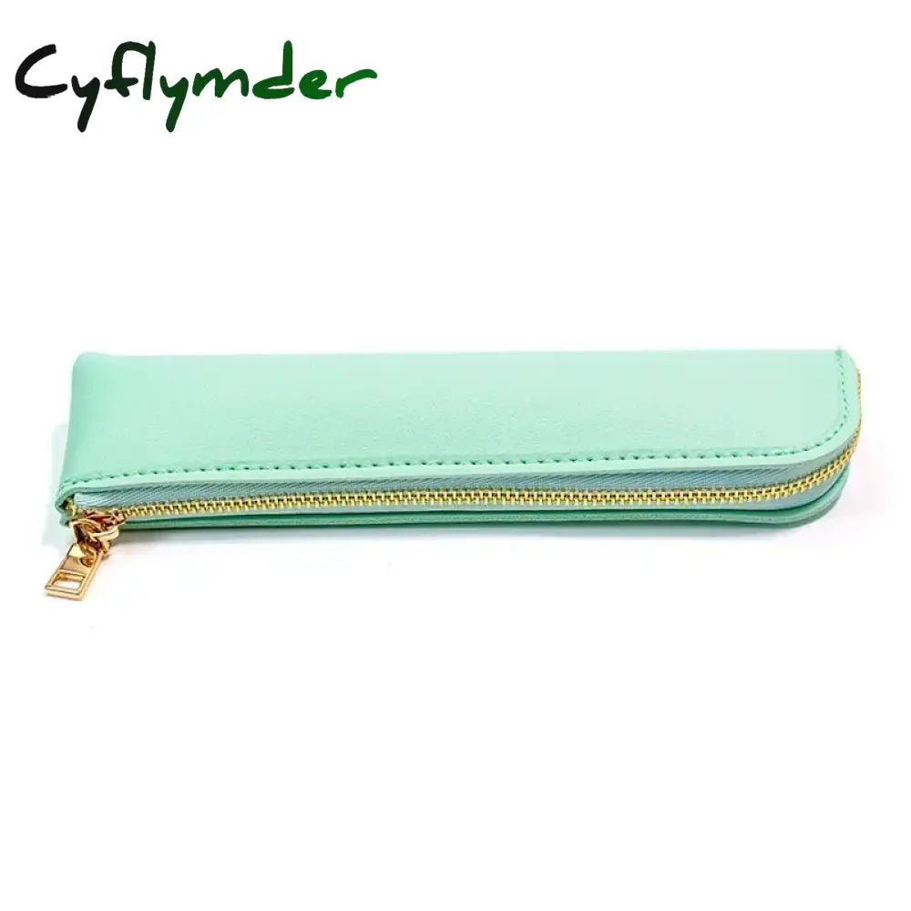 Cyflymder Back To School 1Pc Pu Leather Small Pen Bag Mini Sleeve Zipper Pencil Pouch Stationery