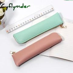 Cyflymder Back To School 1Pc Pu Leather Small Pen Bag Mini Sleeve Zipper Pencil Pouch Stationery