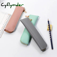 Cyflymder Back To School 1Pc Pu Leather Small Pen Bag Mini Sleeve Zipper Pencil Pouch Stationery