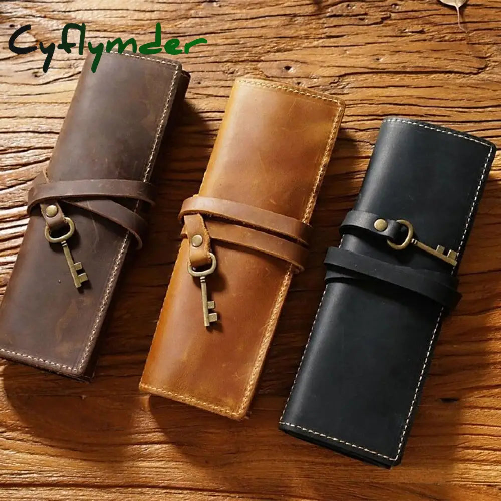 Cyflymder Back To School 1Pcs Leather Pencil Wrap Bag Handmade Pen Multi-Functional Roll Holder