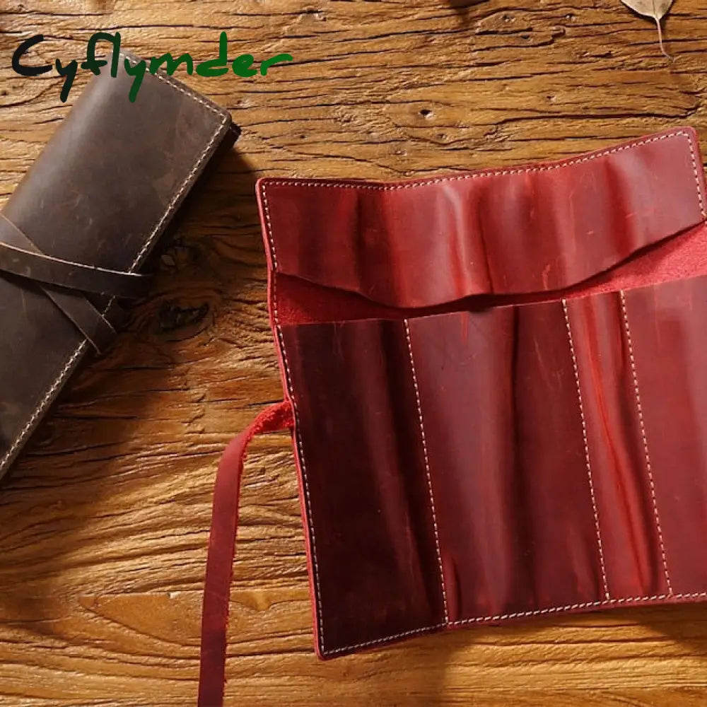 Cyflymder Back To School 1Pcs Leather Pencil Wrap Bag Handmade Pen Multi-Functional Roll Holder