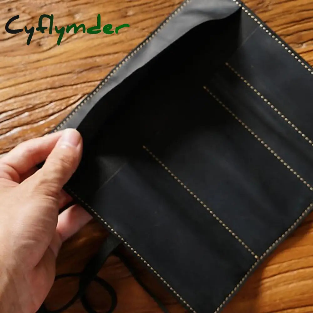 Cyflymder Back To School 1Pcs Leather Pencil Wrap Bag Handmade Pen Multi-Functional Roll Holder