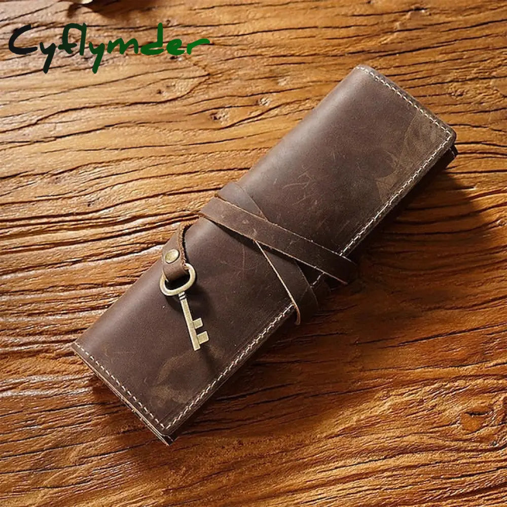 Cyflymder Back To School 1Pcs Leather Pencil Wrap Bag Handmade Pen Multi-Functional Roll Holder