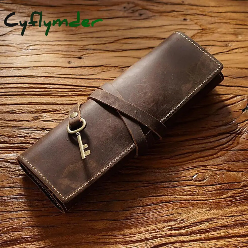 Cyflymder Back To School 1Pcs Leather Pencil Wrap Bag Handmade Pen Multi-Functional Roll Holder