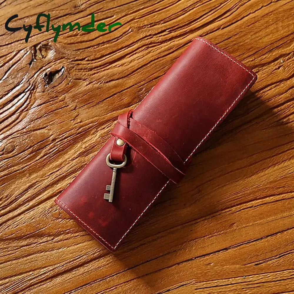 Cyflymder Back To School 1Pcs Leather Pencil Wrap Bag Handmade Pen Multi-Functional Roll Holder