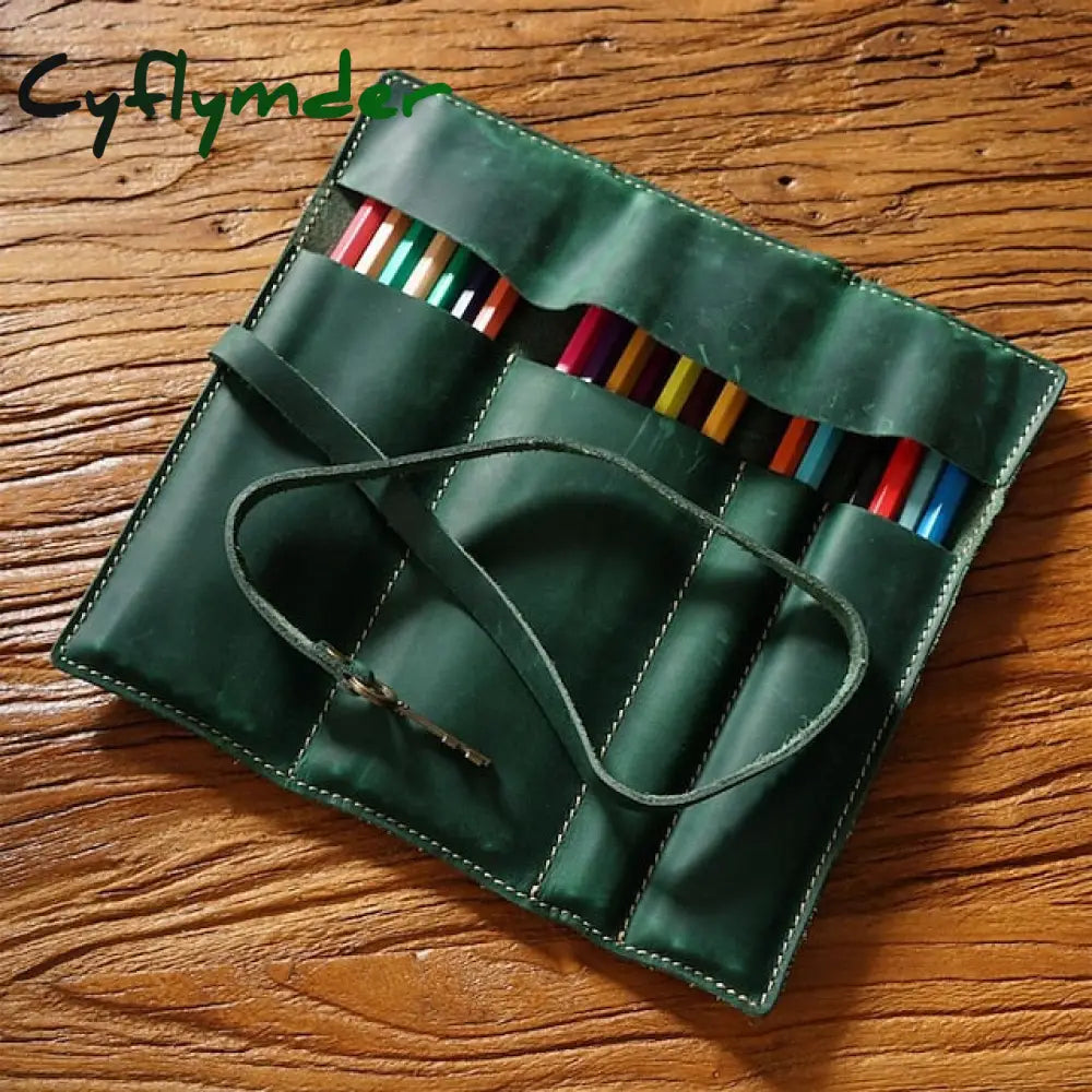 Cyflymder Back To School 1Pcs Leather Pencil Wrap Bag Handmade Pen Multi-Functional Roll Holder
