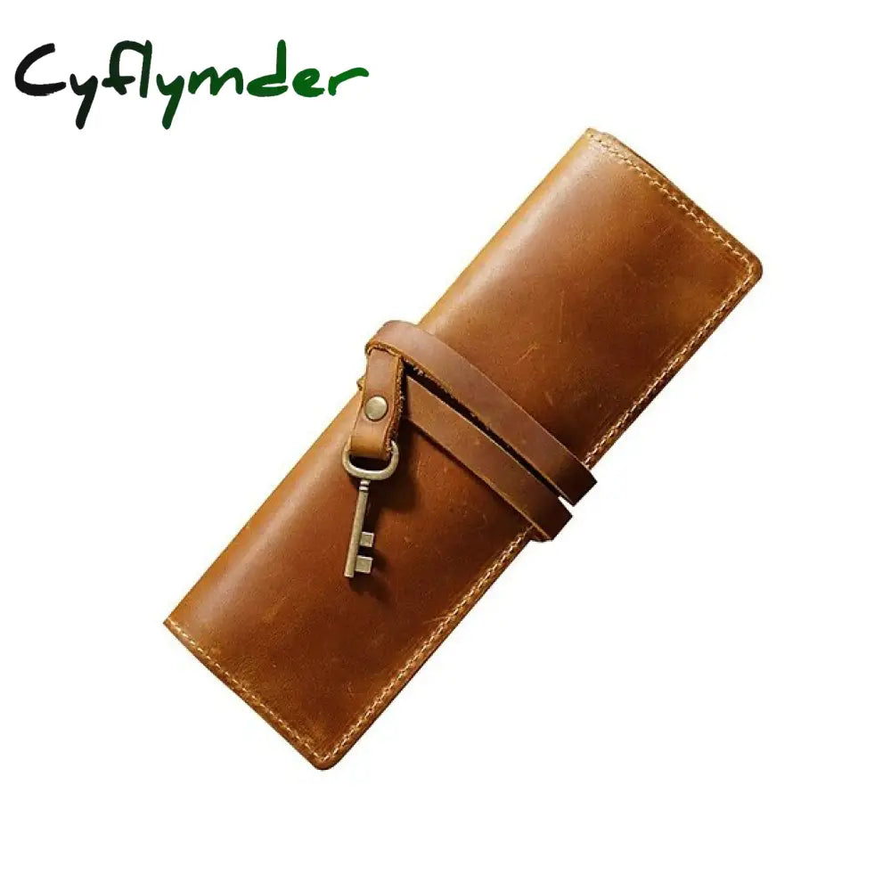 Cyflymder Back To School 1Pcs Leather Pencil Wrap Bag Handmade Pen Multi-Functional Roll Holder