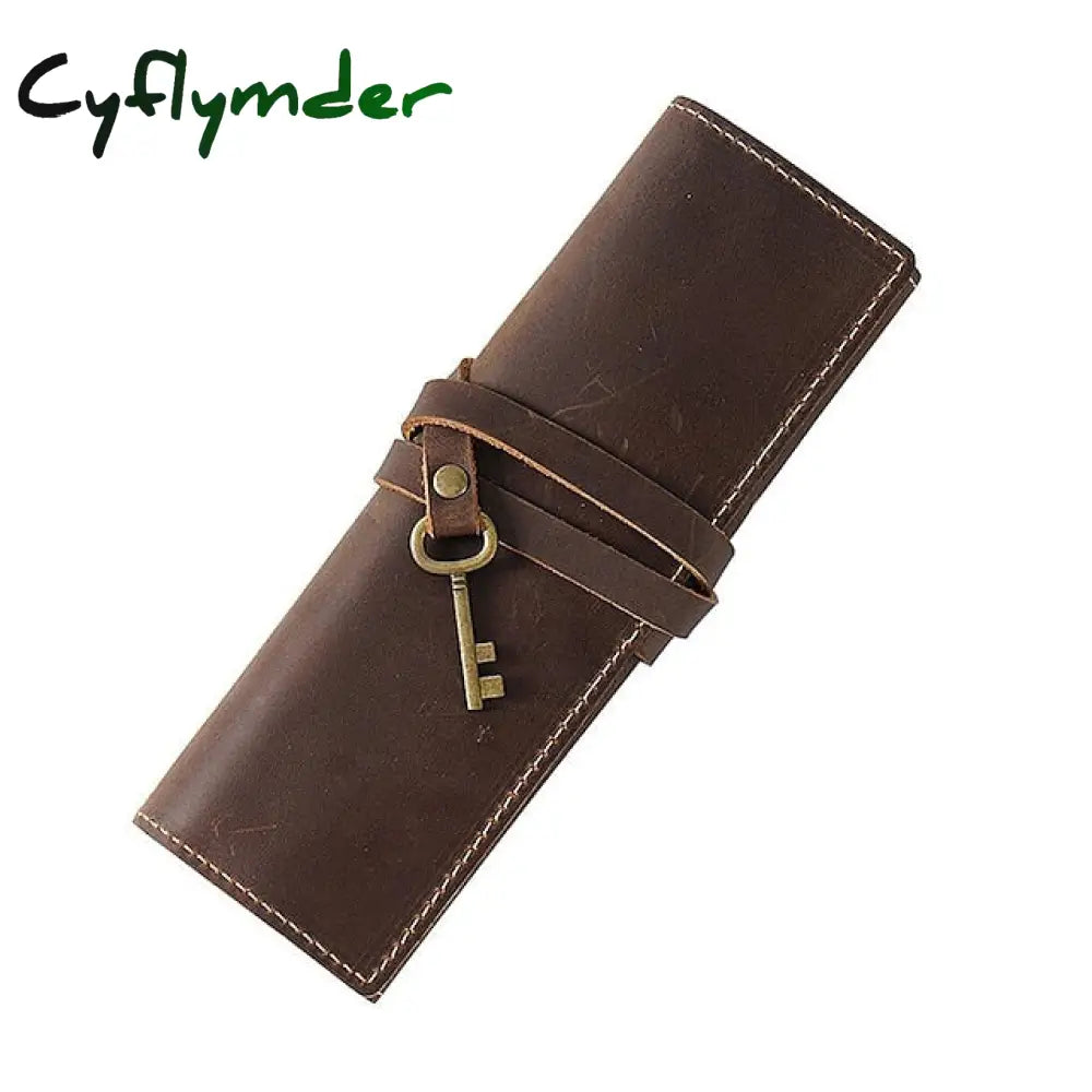 Cyflymder Back To School 1Pcs Leather Pencil Wrap Bag Handmade Pen Multi-Functional Roll Holder