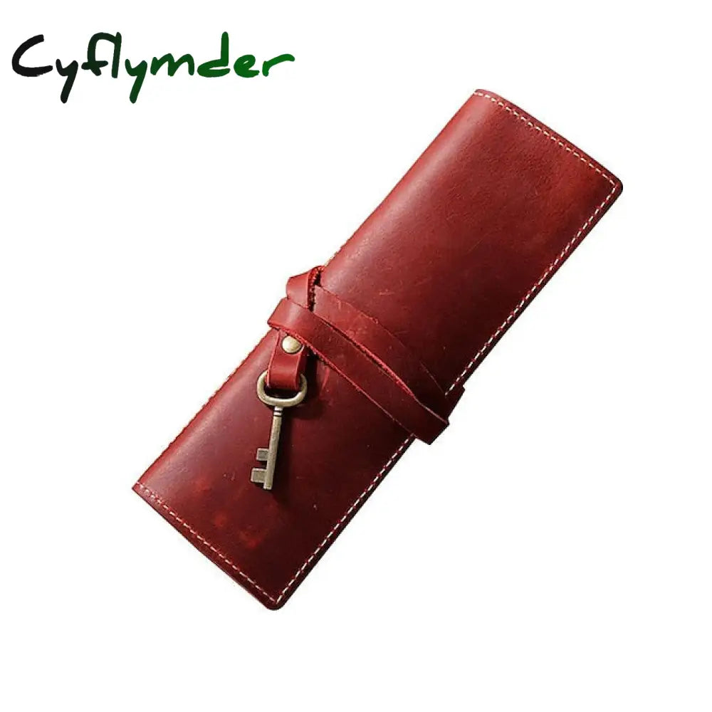 Cyflymder Back To School 1Pcs Leather Pencil Wrap Bag Handmade Pen Multi-Functional Roll Holder