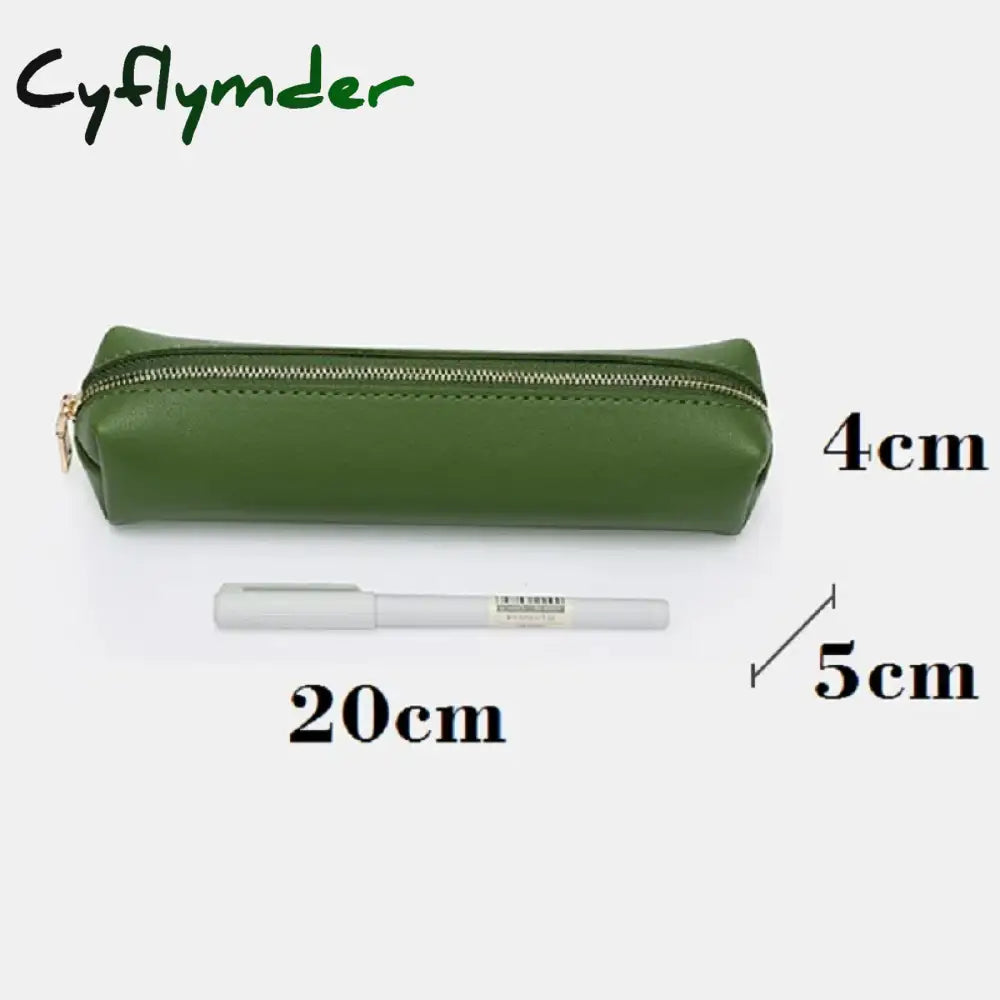 Cyflymder Back To School 20Cm Long Pu Leather Pencil Case For Girls Makeup Brush Bag Small Zipper