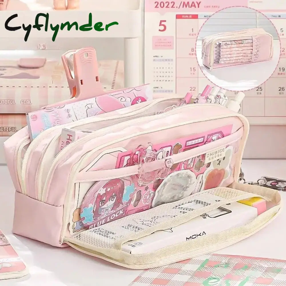 Cyflymder Back To School 5-Layer Transparent Pencil Pouch With Large Capacity And Lightweight