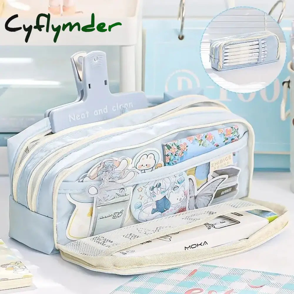 Cyflymder Back To School 5-Layer Transparent Pencil Pouch With Large Capacity And Lightweight