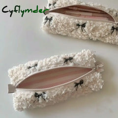 BACK TO SCHOOL Bow Embroidery Lamb Brush Bag for Girls Stationery Storage Bag for Girls Gift Makeup Bag  Pencil Case Korean Stationery Kawaii