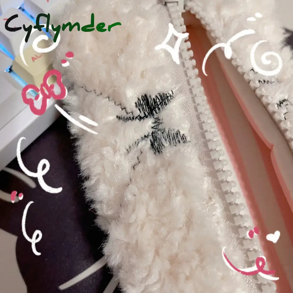 Cyflymder Back To School Bow Embroidery Lamb Brush Bag For Girls Stationery Storage Gift Makeup