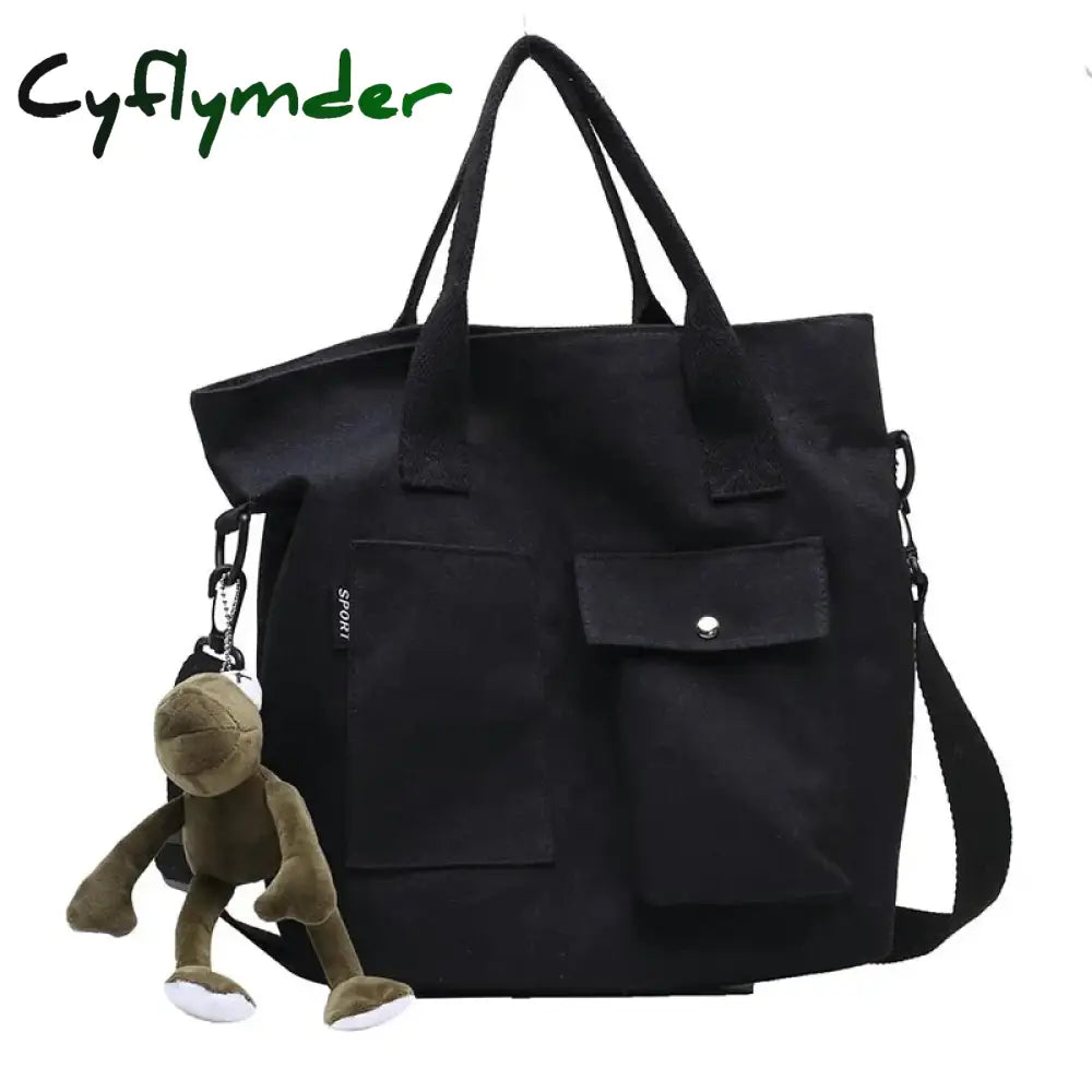 Cyflymder Back To School Canvas Bags For Women Handbag Shoulder Bag Large Capacity Solid Color