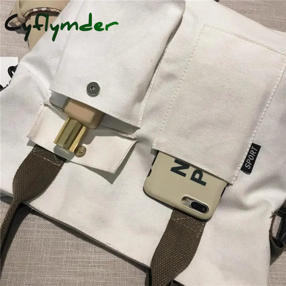 Cyflymder Back To School Canvas Bags For Women Handbag Shoulder Bag Large Capacity Solid Color