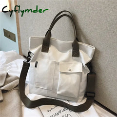 Cyflymder Back To School Canvas Bags For Women Handbag Shoulder Bag Large Capacity Solid Color