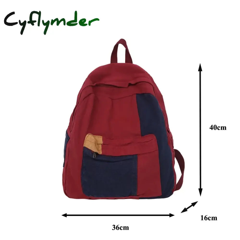 Cyflymder Back To School Canvas Women’s Backpack Vintage Shoulders Bag College Knapsack Patchwork