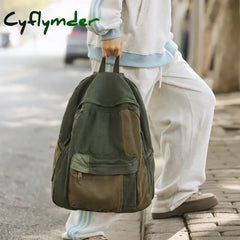 Cyflymder Back To School Canvas Women’s Backpack Vintage Shoulders Bag College Knapsack Patchwork