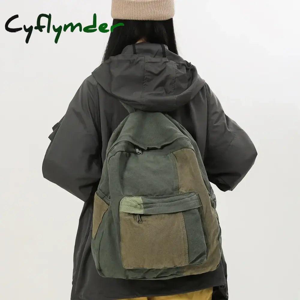 Cyflymder Back To School Canvas Women’s Backpack Vintage Shoulders Bag College Knapsack Patchwork