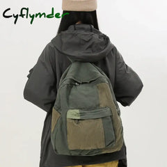 Cyflymder Back To School Canvas Women’s Backpack Vintage Shoulders Bag College Knapsack Patchwork