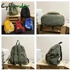 Cyflymder Back To School Canvas Women’s Backpack Vintage Shoulders Bag College Knapsack Patchwork