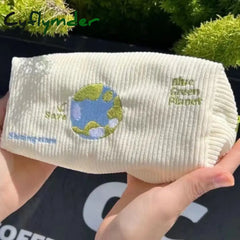 Cyflymder Back To School Cartoon Cute Sheep Earth Canvas Pencil Case Kawaii Portable Student