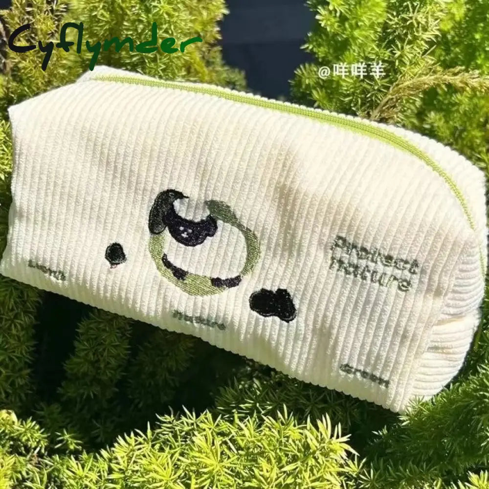 Cyflymder Back To School Cartoon Cute Sheep Earth Canvas Pencil Case Kawaii Portable Student