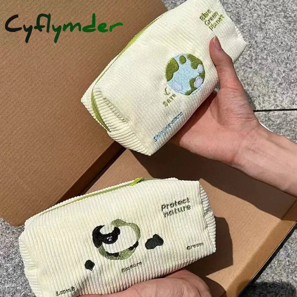 Cyflymder Back To School Cartoon Cute Sheep Earth Canvas Pencil Case Kawaii Portable Student