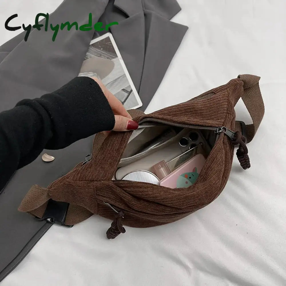 Cyflymder Back To School Casual Corduroy Belt Bags For Women Fashion Fanny Pack Female Banana Waist
