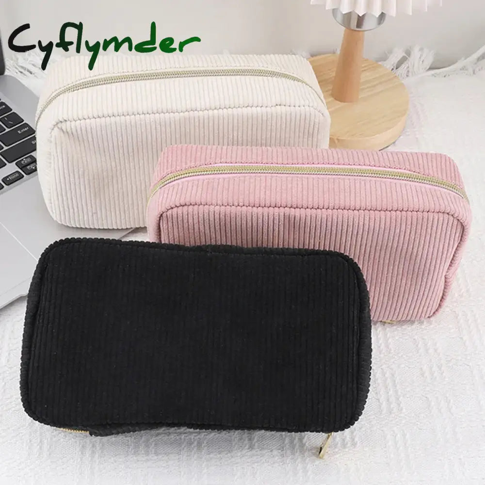 Cyflymder Back To School Corduroy Pencil Case Trousse School Supplies Large Capacity Soft Solid